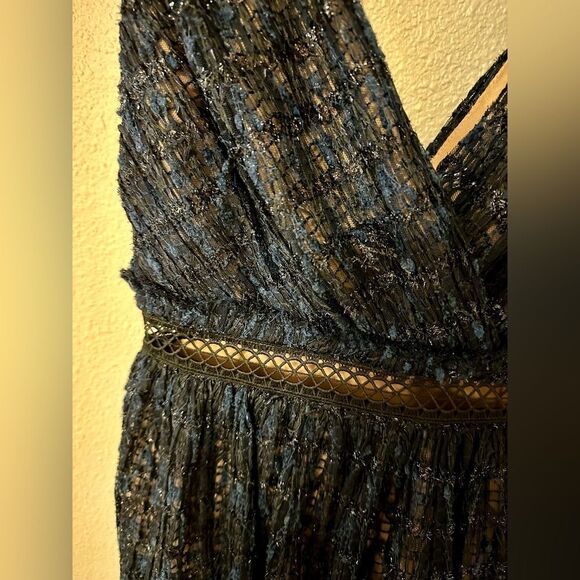 Self-Portrait V-Neck Metallic  Mesh Navy Dress - Picture 9 of 13